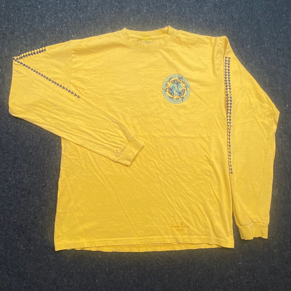 Crazy Shirts Long Sleeve T-Shirt Small Mens Yellow Surf Tribal Shark Graphic